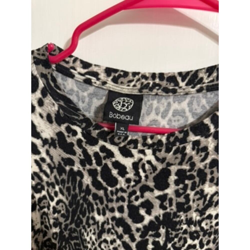 Bobeau Black and White Leopard Print Long Sleeve Top - Women's XL - Picture 3 of 4